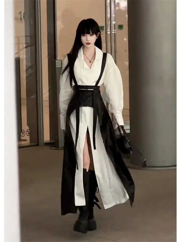 Cooler und schicker Damenanzug, Herbst, neues Nischendesign, Strapskleid, Pure Desire, geteiltes Hemd