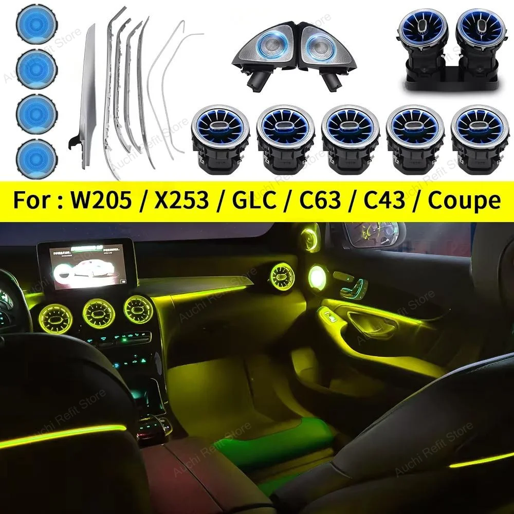 Ambient Light 3/12/64 Colours For Mercedes-Benz C/GLC Class Coupe  W205 C43 C63 X253 LED Vents Speaker Decorative Light Retrofit
