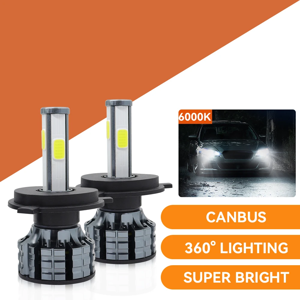 K9 4 Sides LED Headlights For Car H11 H4 H7 9005 9006 9012 H3 H1 H8 H9 6500K White Bulbs Auto Headlamp 12V Four Luminous Faces