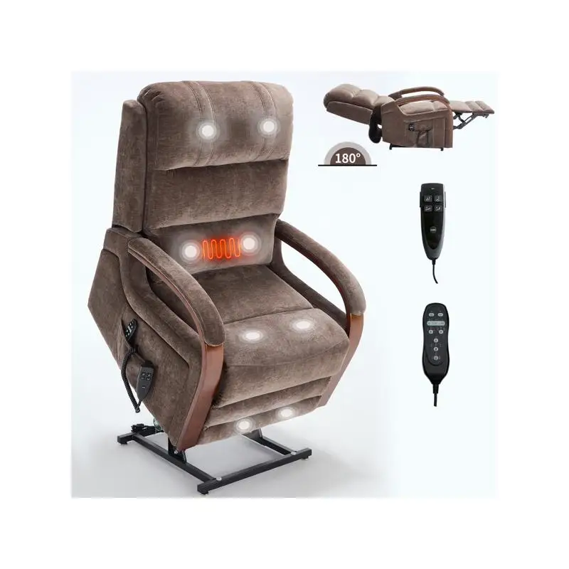

Dual Motor Lift Recliner Chair, Infinite Position, Supports Up to 350 lbs, Solid Wood Armrests, Heat & Massage Function, Heavy