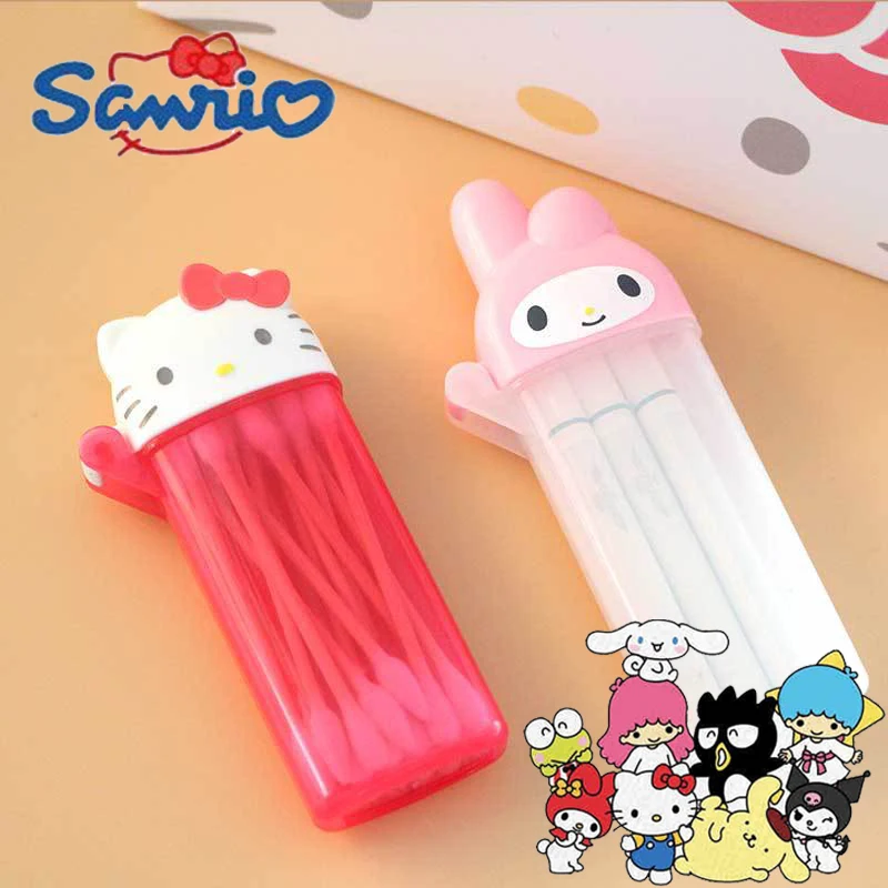 

Sanrio Cotton Swab Storage Box Kawaii My Melody Hello Kitty Anime Cartoon Figures Toothpick Cosmetic Storage Container Girl Gift