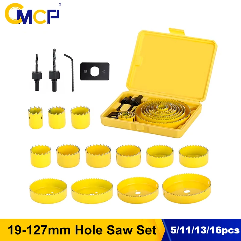 

CMCP 11/16pcs Wood Hole Saw Set Carbon Steel 19-64/19-127mm Saw Cup Wood Crown Drill Bit For Wood PVC Plastic Metal