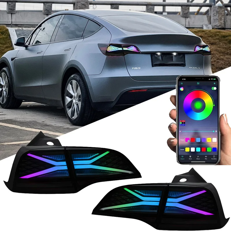 

Taillights RGB Tail lights For Tesla Model 3 Model Y 2018 - 2022 Car Start Up Animation Rear Lamp X-men taillight assemblys