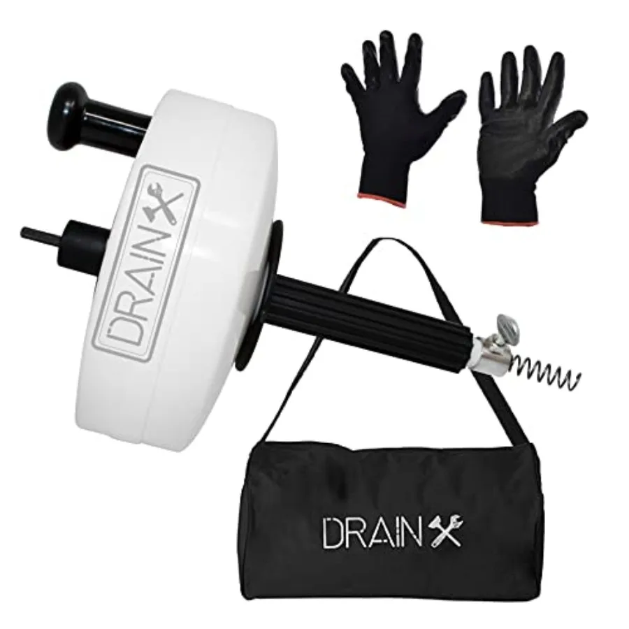 

Трубочистящая витая пружина DrainX Power Pro 50 футов в стальном барабане с насадкой для дрели, для ручного или электрического использования, сверхмощная, D-образная