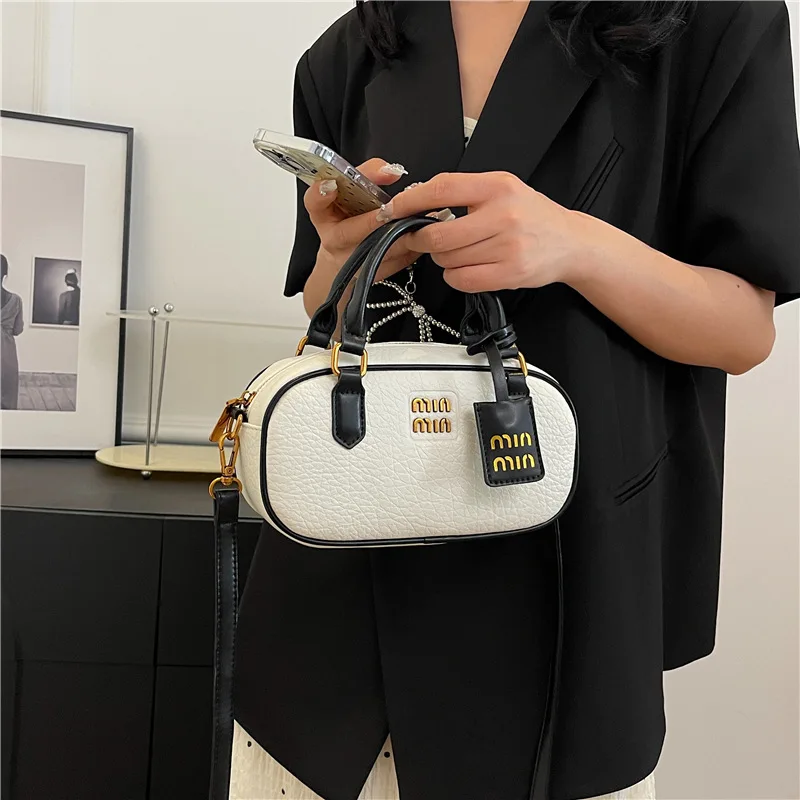 

2025 Vintage Bowling Bag, Pillow Top Handle Purse for Women, Retro Shoulder Tote, Minimalist Crossbody Bag, Day-to-Night Sling