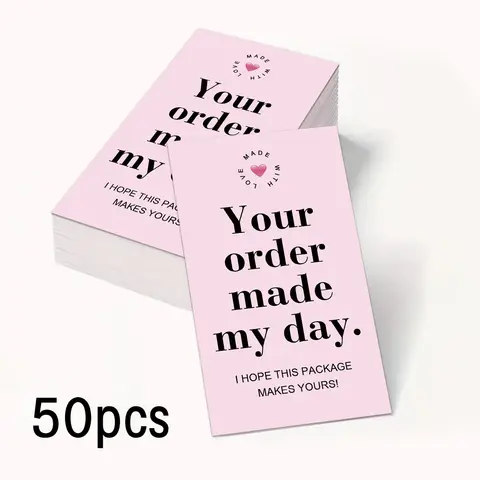 Bilashmart 50pcs Pink Thank You Cards With'your Order Made My Day'message,Appreciation Card For Small Business Package,Retailer Thanks Note