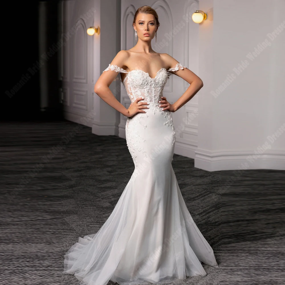 Illusion personalizzazione abiti da sposa da donna con spalle scoperte abiti da sposa a sirena Sexy Appliques di pizzo senza maniche Vestidos De Novia