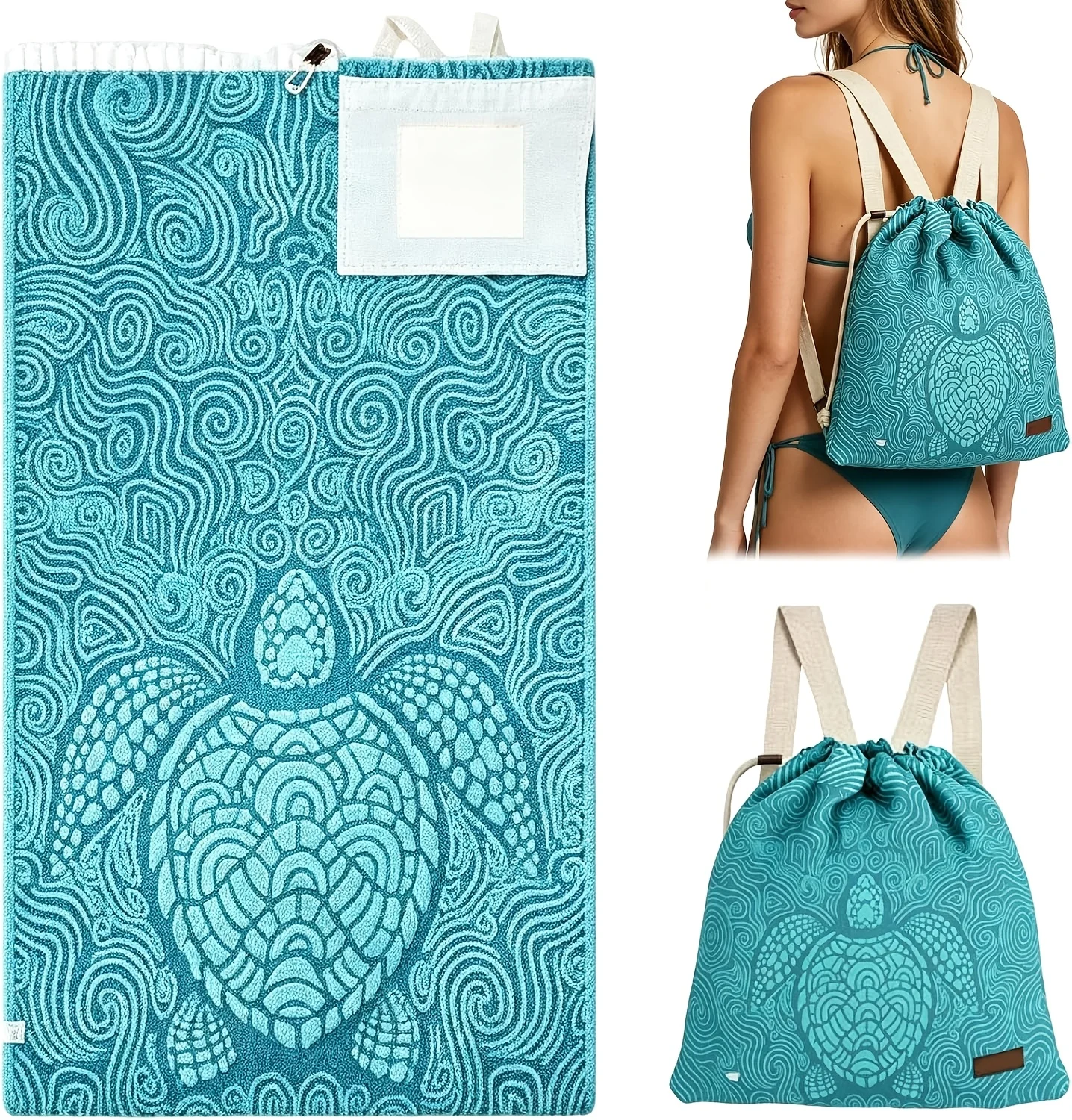 Convertible Beach Towel Bag with Geometric Print