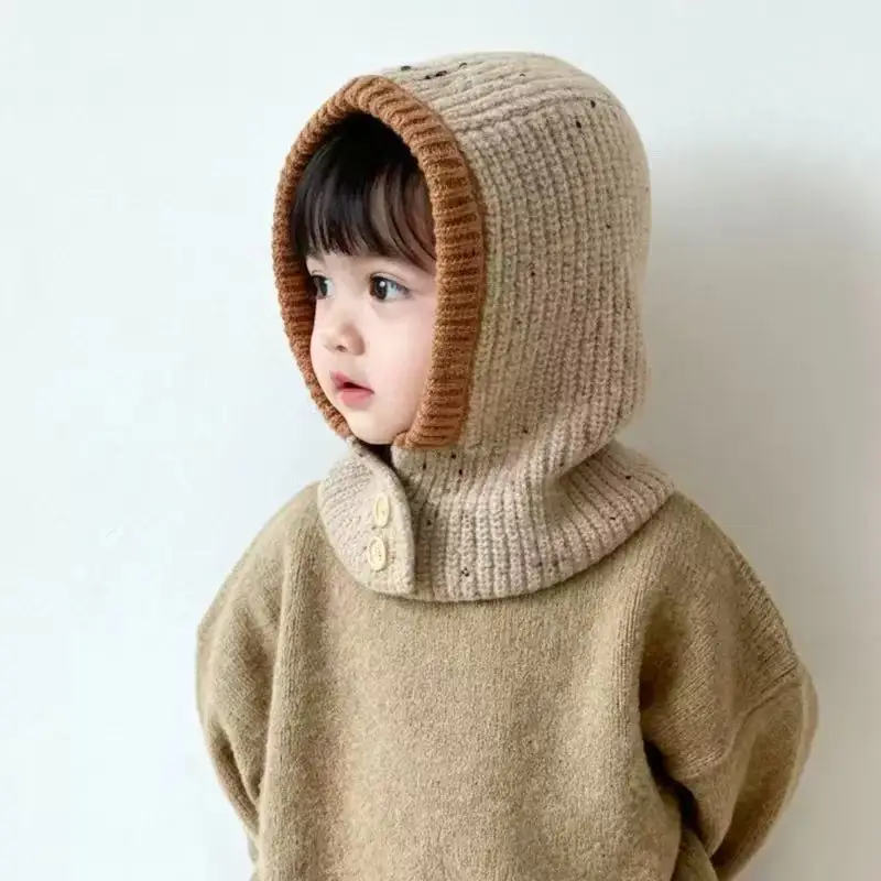 Kinder-Einteiler-Schal-Mütze, kältebeständig, warm, einfarbig, Kapuze, Strickmütze, Sturmhaube für Jungen und Mädchen im Alter von 1-5 Jahren – Detail 4