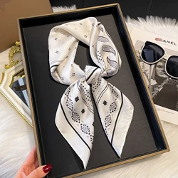 Luxury Fashion Print 70*70cm Silk Square Scarf Women Soft Satin Hairband Neckerchief Tie Female Headband Foulard Bag Ribbon