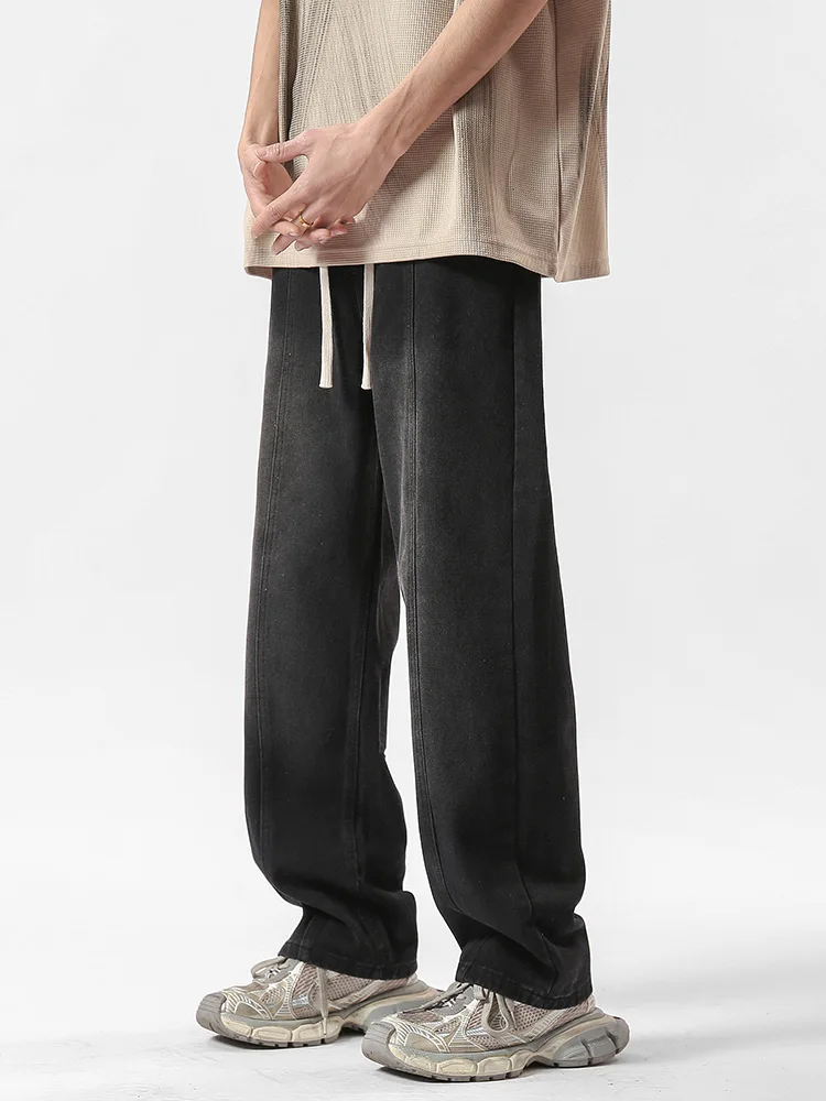 

Мужские джинсы-стринги из денима, весна-осень, в американском ретро-стиле, оверсайз, прямые, широкие штанины, модные, брендовые