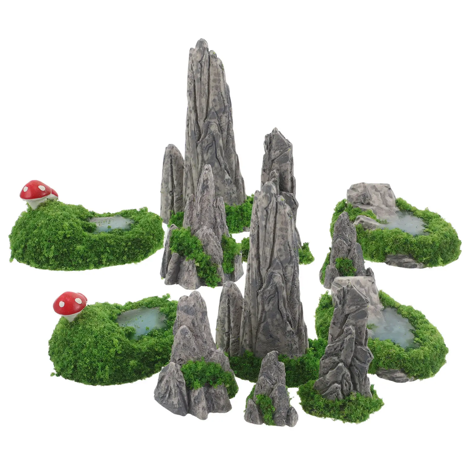 12Pcs Fairy Garden Miniatures Accessories Miniature Landscape Rocks Moss Mountains Diorama Pond Waterfalls Decoration Christmas