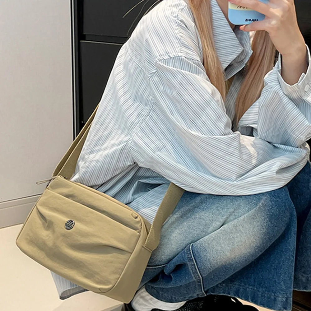 Bolso bandolera de nailon de gran capacidad, bandolera cuadrada informal multicapa, bolso de hombro individual impermeable de estilo coreano para estudiantes