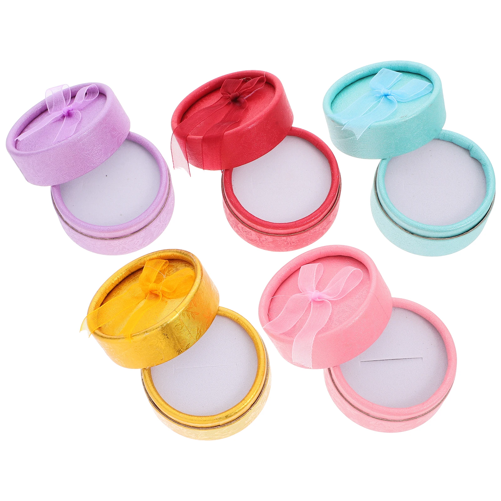 

5pcs Round Jewelry Boxes S Size Color Durable Paperboard Foam Material Ring Earring Storage Cases Bowknot Design Jewelry