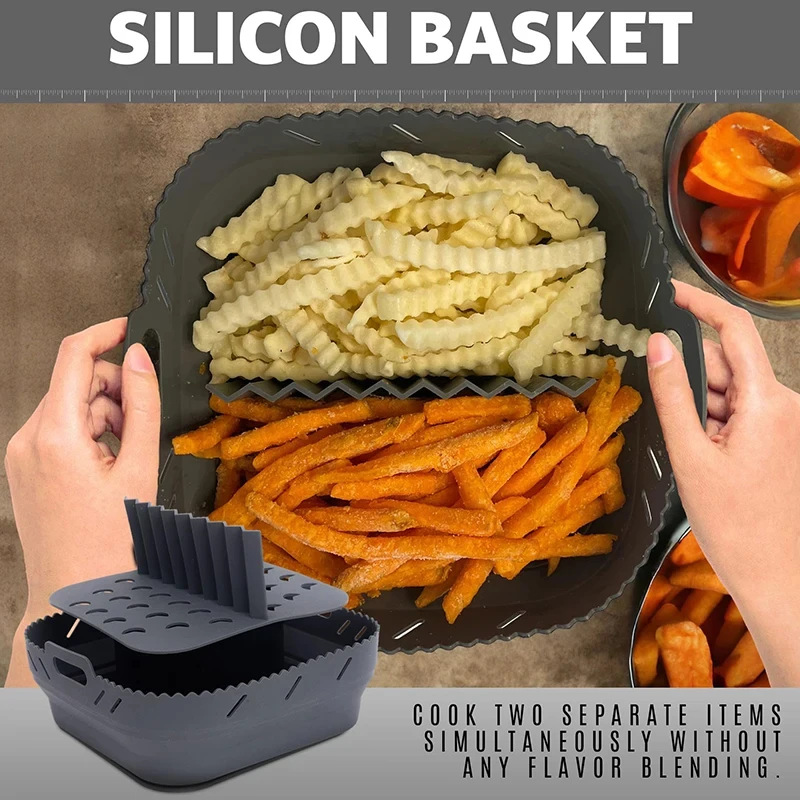 Square Air Fryer Silicone Shape Basket Tray Set Airfryer Grill Rack Accessories Reusable Foldable Bpa Free AirFryer Mold Liner