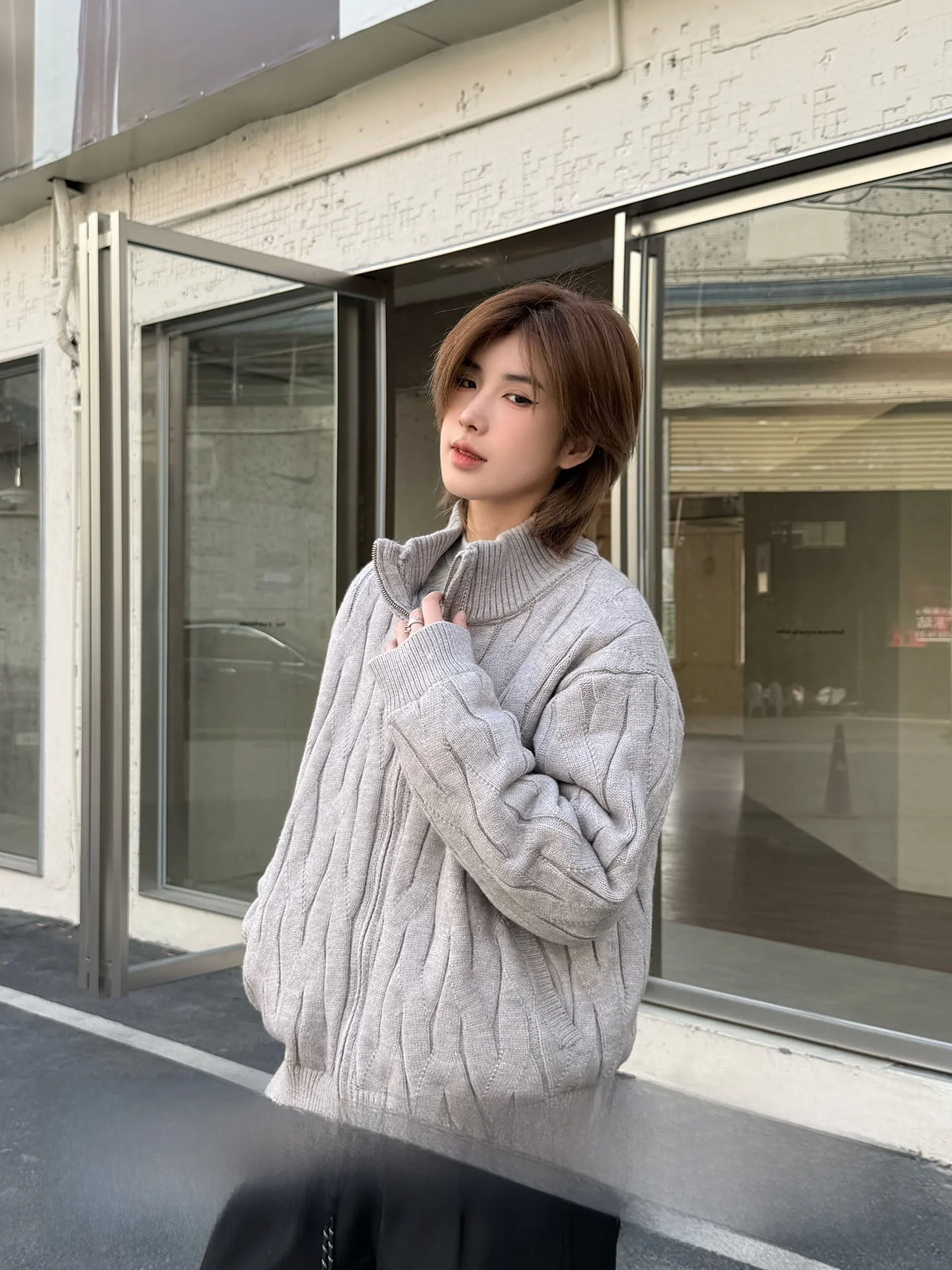 

Вязаная хлопковая куртка-свитер на молнии с воротником-стойкой для всех возрастов, универсальная зимняя верхняя одежда с длинными рукавами