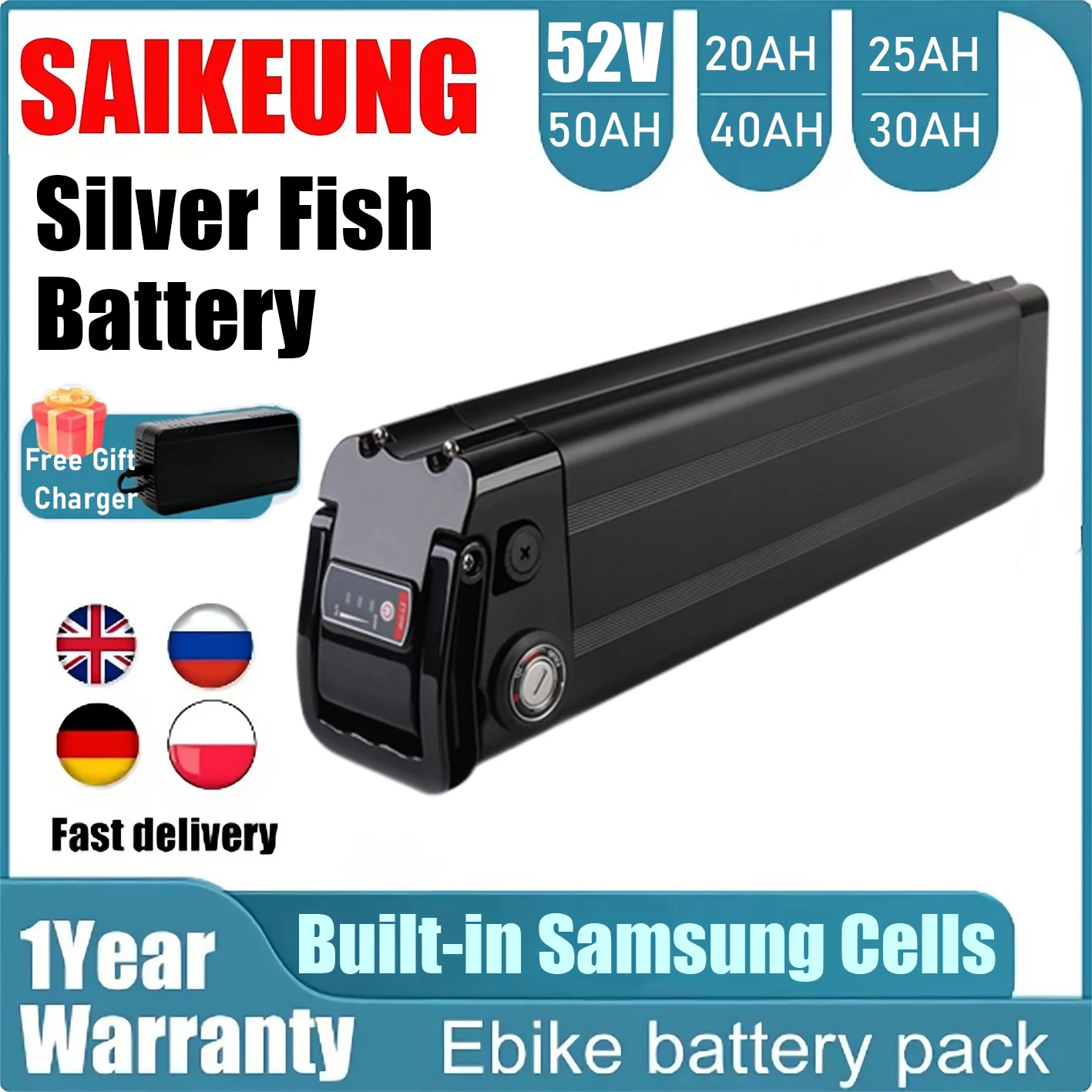 

SilverFish 48v 60 72 52V Ebike Akku 20ah 25ah 30ah 40ah 50ah Комплект двигателей Bafang 750W 1000W 1500W 2000W 18650 52V литиевая батарея