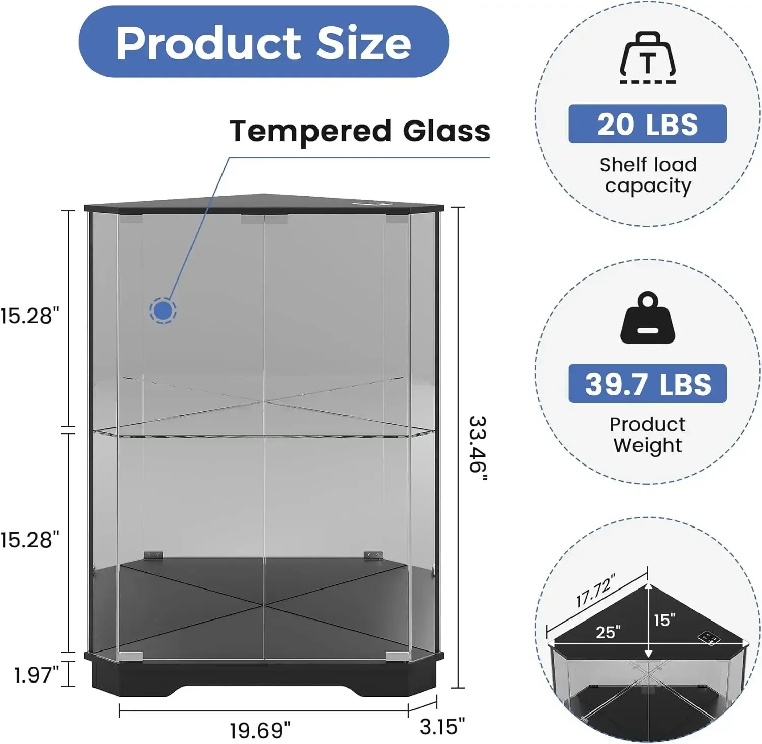 Small Display Cases Set Of Two With Glass Doors Three Color Led Lights Charging Station Two Tier Curio Cabinets With Storage She