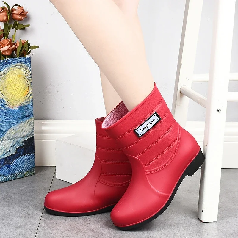 รองเท้าบูทยางสำหรับผู้หญิงรองเท้าลุยฝน Comfort กันลื่นรองเท้าลุยน้ำสำหรับผู้หญิงรองเท้าบูทหน้าฝนยางสำหรับสวน