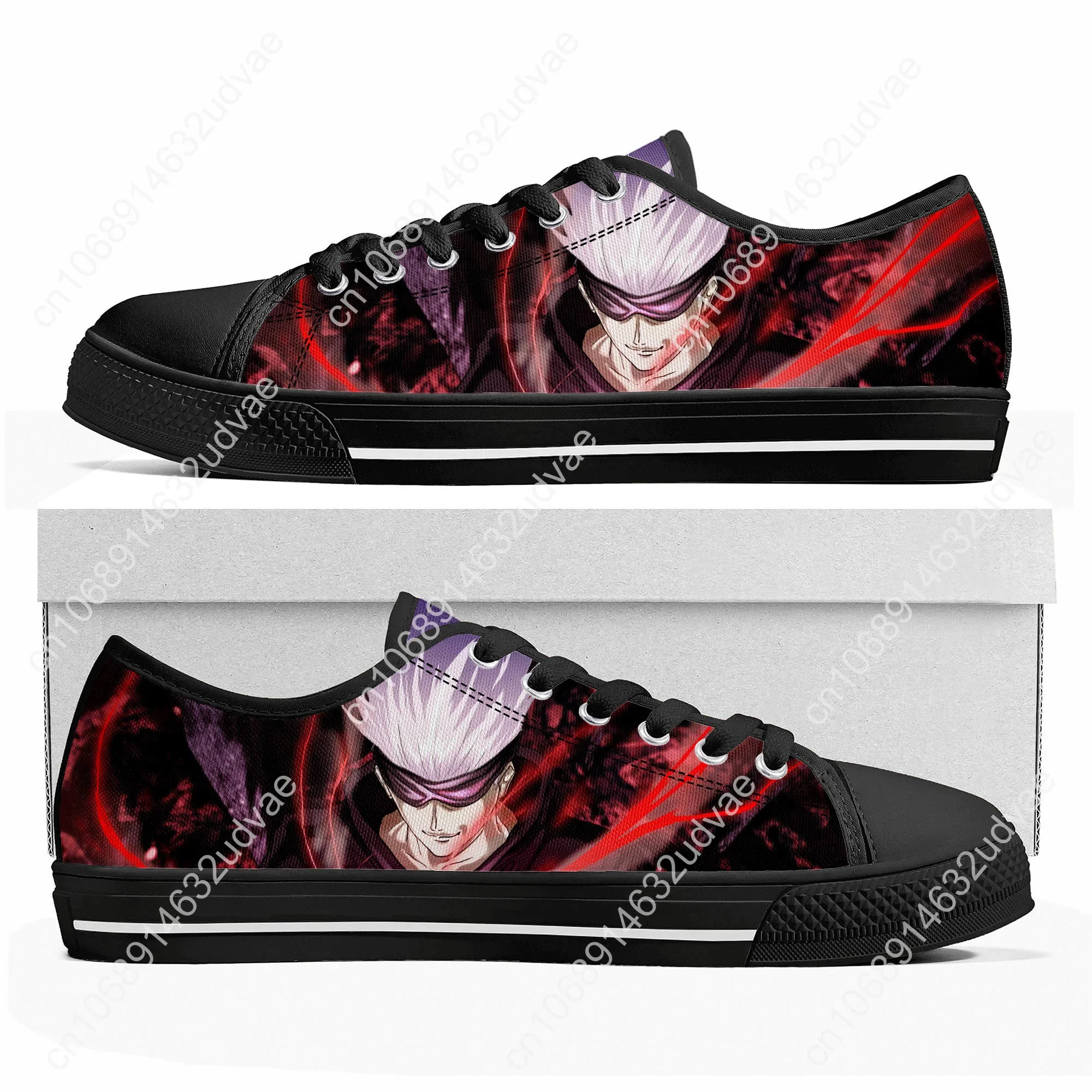 Satoru Gojo Jujutsu Kaisen Low Top Sneakers Mens Womens Teenager High Quality Canvas Sneaker Couple Shoes Custom Black Shoe