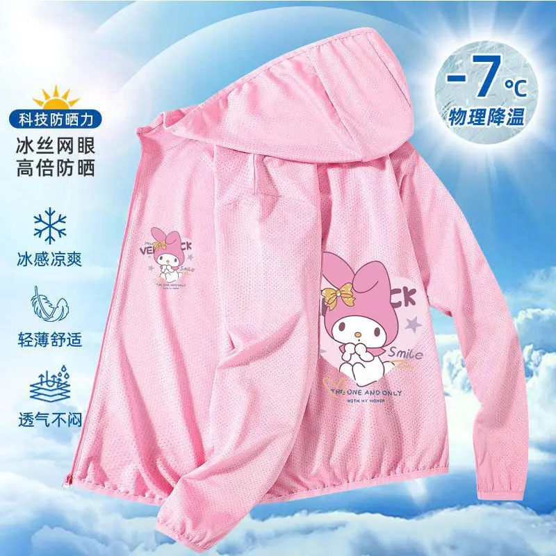 

Summer Kuromi Cinnamoroll Anime Long Sleeve Coat Cute Cartoon My Melody Sun Protection Hooded Skin Coat Clothing Gifts for Kids