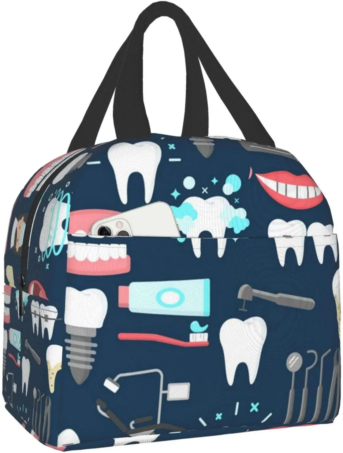 

Dental Pattern Insulated Lunch Bag Leakproof Cooler Lunch Box for Men Women Reusable Thermal Tote Bag for Office Work Picnic