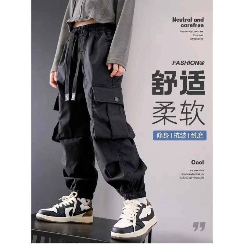 KoreanTeenager Girls\' Cargo Pants Children\'s Trousers Wide-leg Casual Pants Fashionable Loose 5 8 10 12 14 Years Old