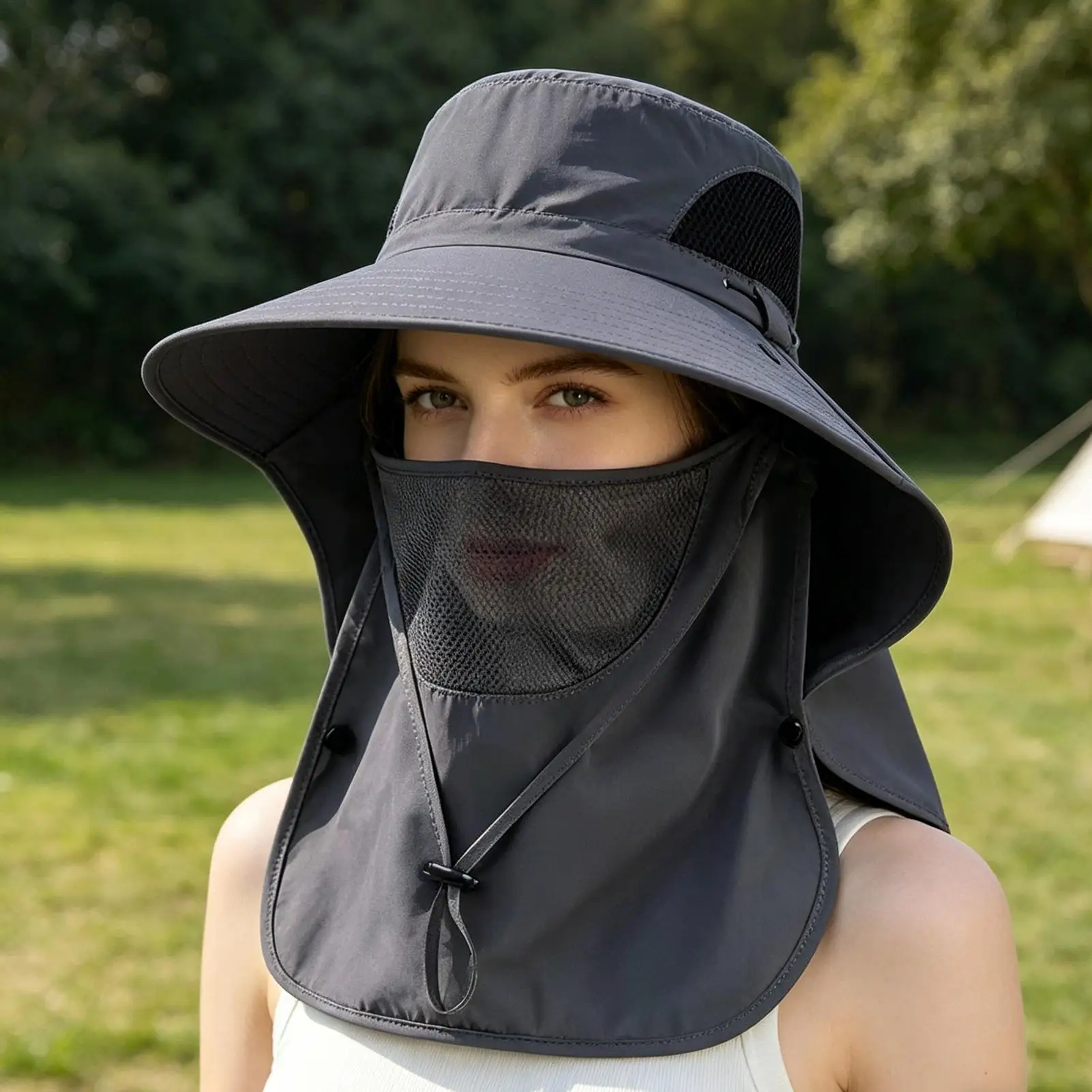 Fishing Hat Breathable Wide Brim Waterproof Sunhat Cap Sun Cap with Neck Flap for Hiking Camping Gardening Cycling Mountain