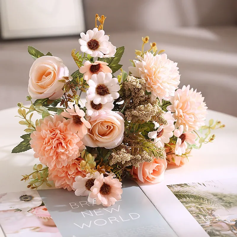 

Autumn Peony Artificial Silk Flower Rose Room Wedding Valentine's Day Decoration Christmas Arrangement Fake Floral Bride Bouquet