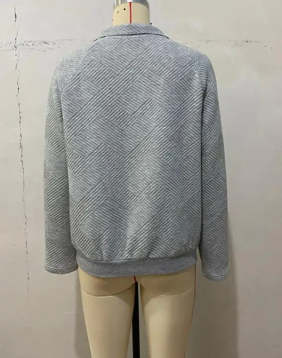 

Women's Sweatshirts 2025 Spring Autumn New Solid Color Texture Turn-Down Collar Long Sleeve Pocket Design Pullover Sweatshirts