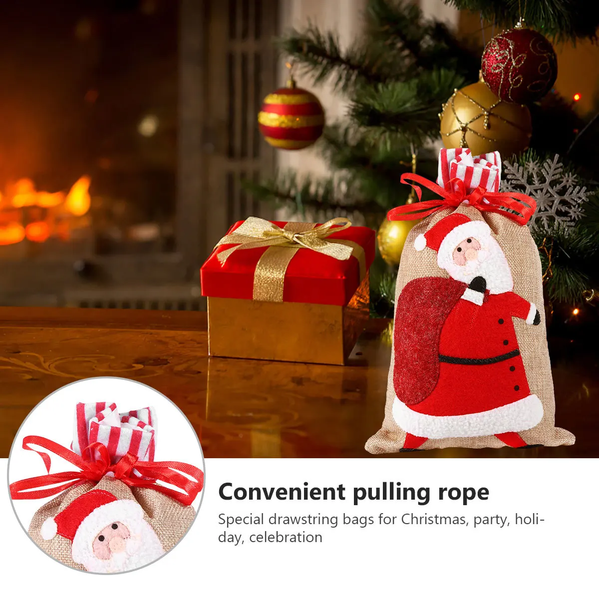 

2Pcs Christmas Candy Bag Drawstring Nonwoven Party Favor Gift Storage Pouch Xmas Treats Tote Candy Bag Christmas Pouch