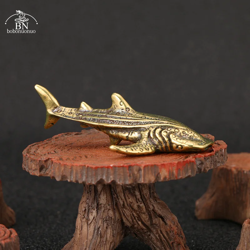 Sea Animal Shark Figurines Miniatures Retro Brass Office Desktop Crafts Ornament Gifts Home Decorations Living Room Accessories