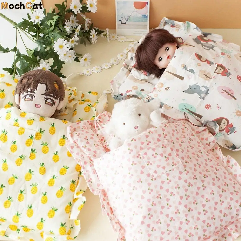 

With Pillow Doll Sleeping Bag Doll Clothes Pretend Play Miniature Bed Sheet Bedroom Cloth Doll Bedding Four Piece Girl Gift