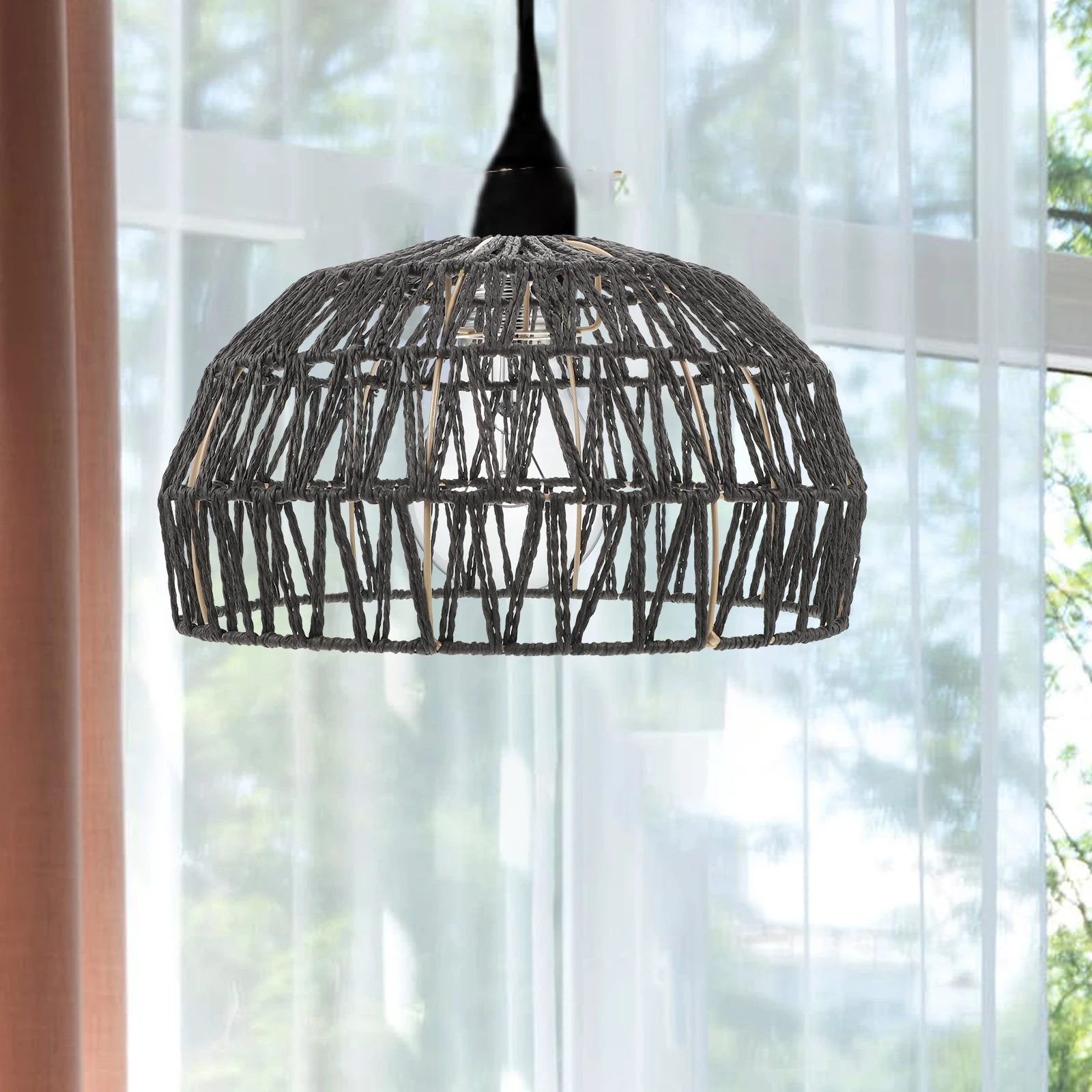

Retro Paper Woven Lampshade Imitation Rattan Style for Ceiling Light Cover Chandelier Lamp Shade Warm Living Room Decor