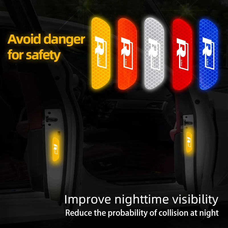 4Pcs Car Door Sticker Safety Warning Reflective Mark For Volkswagen Rline T-Cross Arteon Jetta Caddy GTI GTD Sharan Transporter