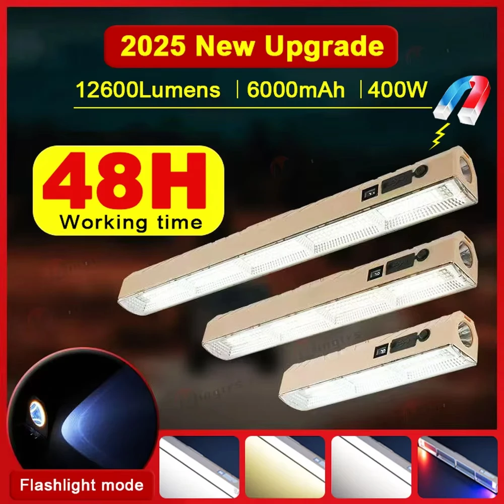 

12600LM USB Magnetic Camping Light Bar - Rechargeable LED Work Lamp w/ Hook for Car Repair, Outdoor Lighting & Camping