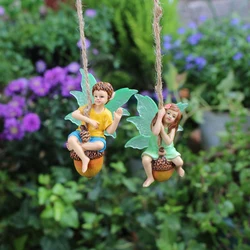 2pc couple flower fairy, night light winged flower fairy swinging on the swing, Valentine's Day gift, creative garden decoration