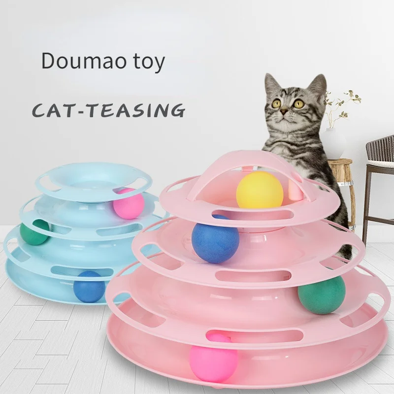 3/4 Levels Cat Toy Tower Training Amusement Plate Kitten Tower Tracks Disc Cat Intelligence Amusement Triple Disc tumbler