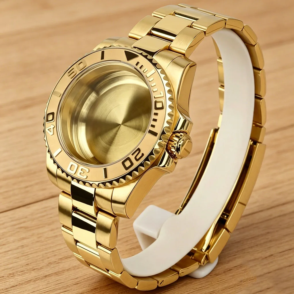 Wasserdichtes goldenes 40-mm-Uhrengehäuse mit Saphirglas für Seiko NH35 NH36 NH34 ETA2824 Miyota 8215 Movt Oyster-Armband YACHT-MASTER-Teile