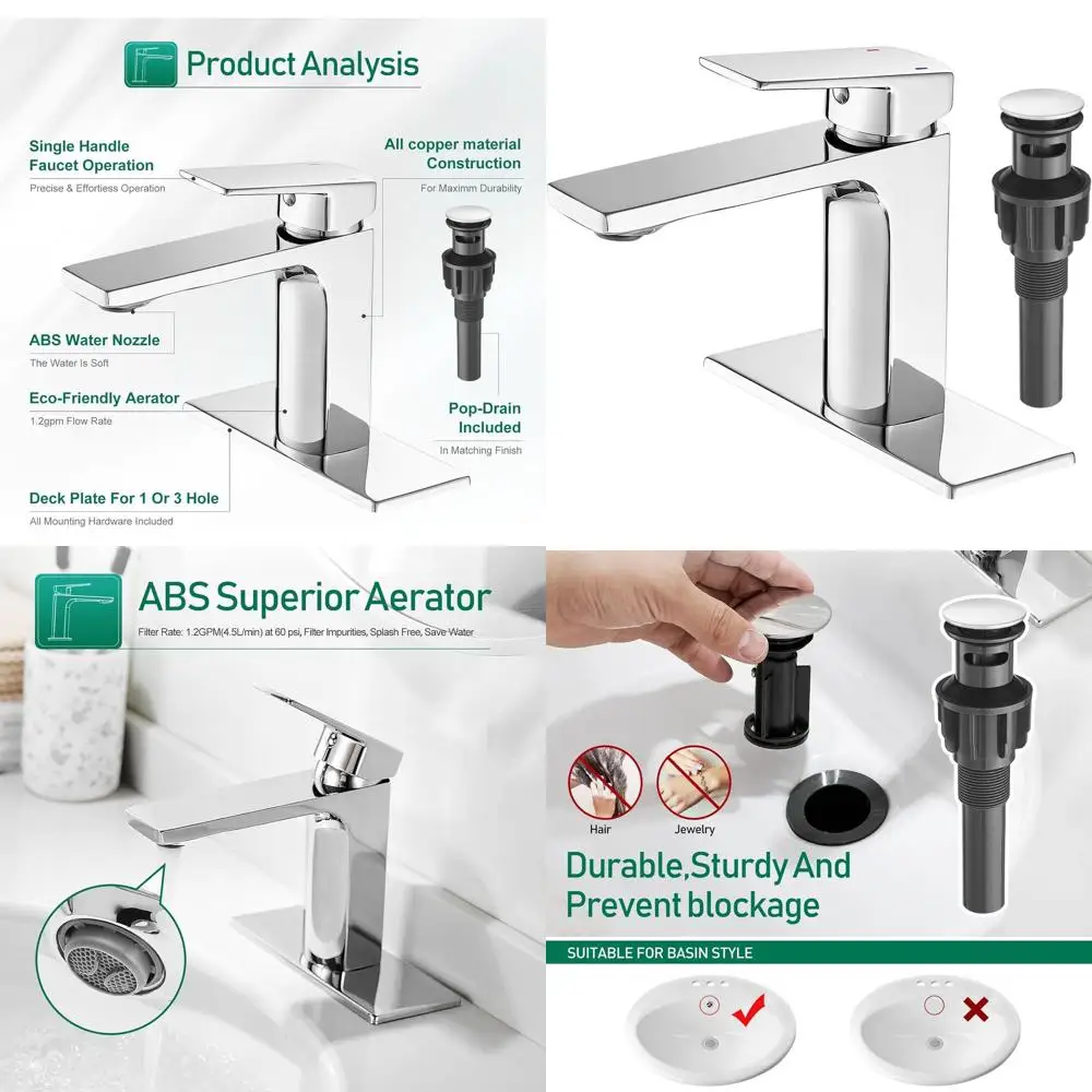 

Single Handle Sink Faucet with Up Drain and Water Supply Lines