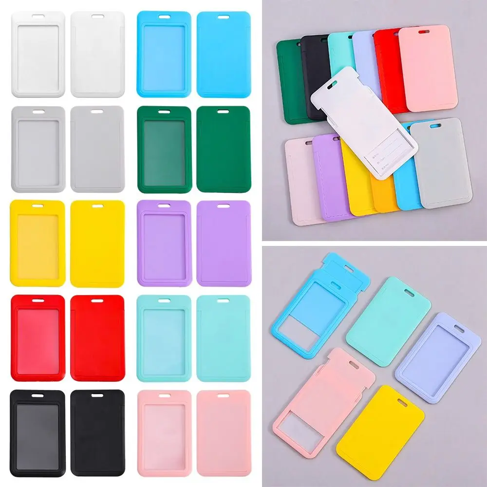 1PC Sliding Card Cover ID Name Badge Holder Pass Bus Work Card Cover Chest Pocket Students Card Holder Badge image 2