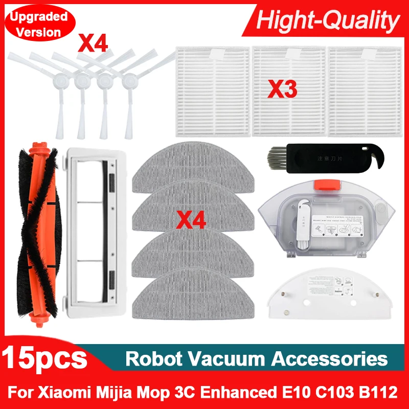 For XIAOMI Robot Vacuum 3C Enhanced E10 C103 B112 Spare Parts：Roller/ Side Brush，Mop Rag，Hepa Filter，2 in 1 Water Tank Optional