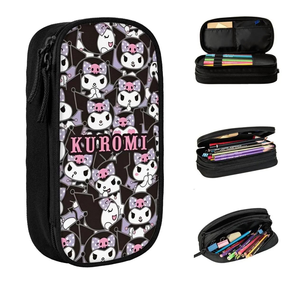 Sanrio Kuromi Pencil Case Double Layer Large-capacity Kids Pencil Box Birthday Gift