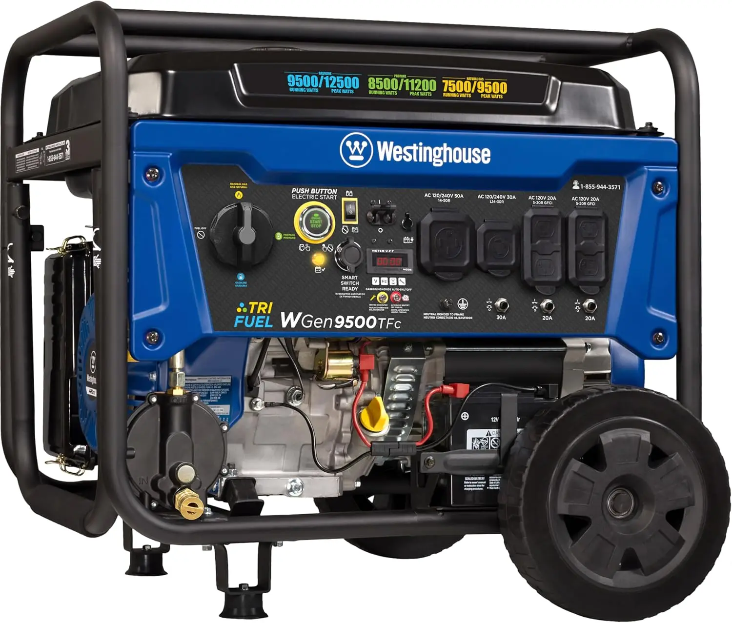 Outdoor Power Equipment 12500 Peak Watt Tri-Fuel Home Backup Portable Generator,Remote Electric Start,Transfer Switch Ready, Gas