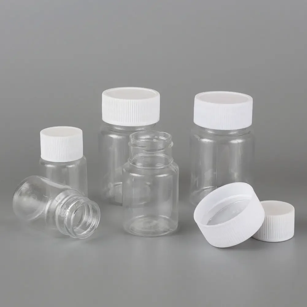 100Pcs 15ml/20ml/30ml/60ml Transparent Plastic PET Refillable Seal Bottles Vials Reagent storoage Container Plastic cap