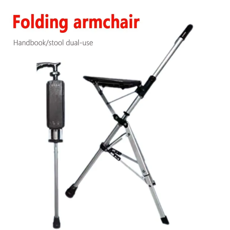 

Foldable cane bar with seat adjustable crutch chair for the elderly with stool, high quality aluminum alloy, trekking poles