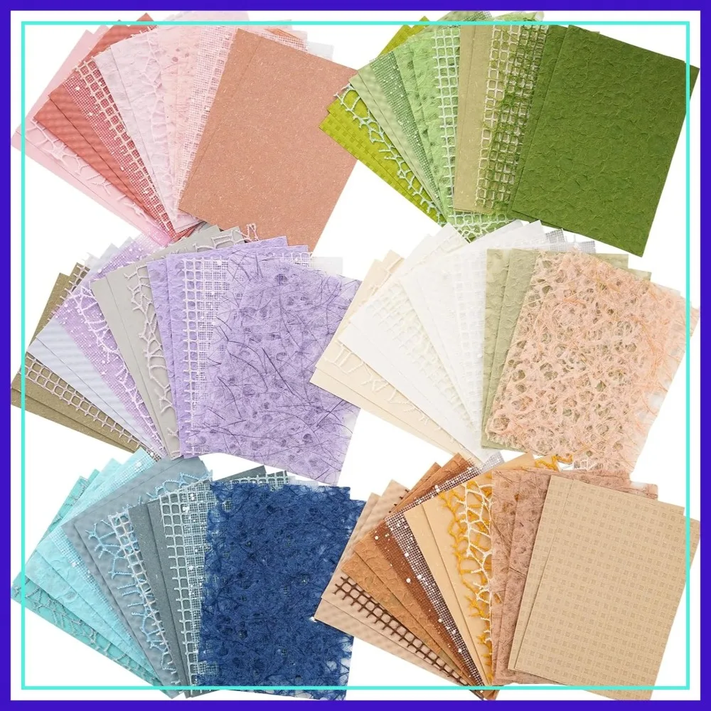 

96 Sheets Textured Scrapbook Paper & Mesh Fabric Set - 6 Pack Mixed Media Paper for Scrapbooking, Planner, Junk Journal, Collage, Card Making, 3.9x5.5 Inch