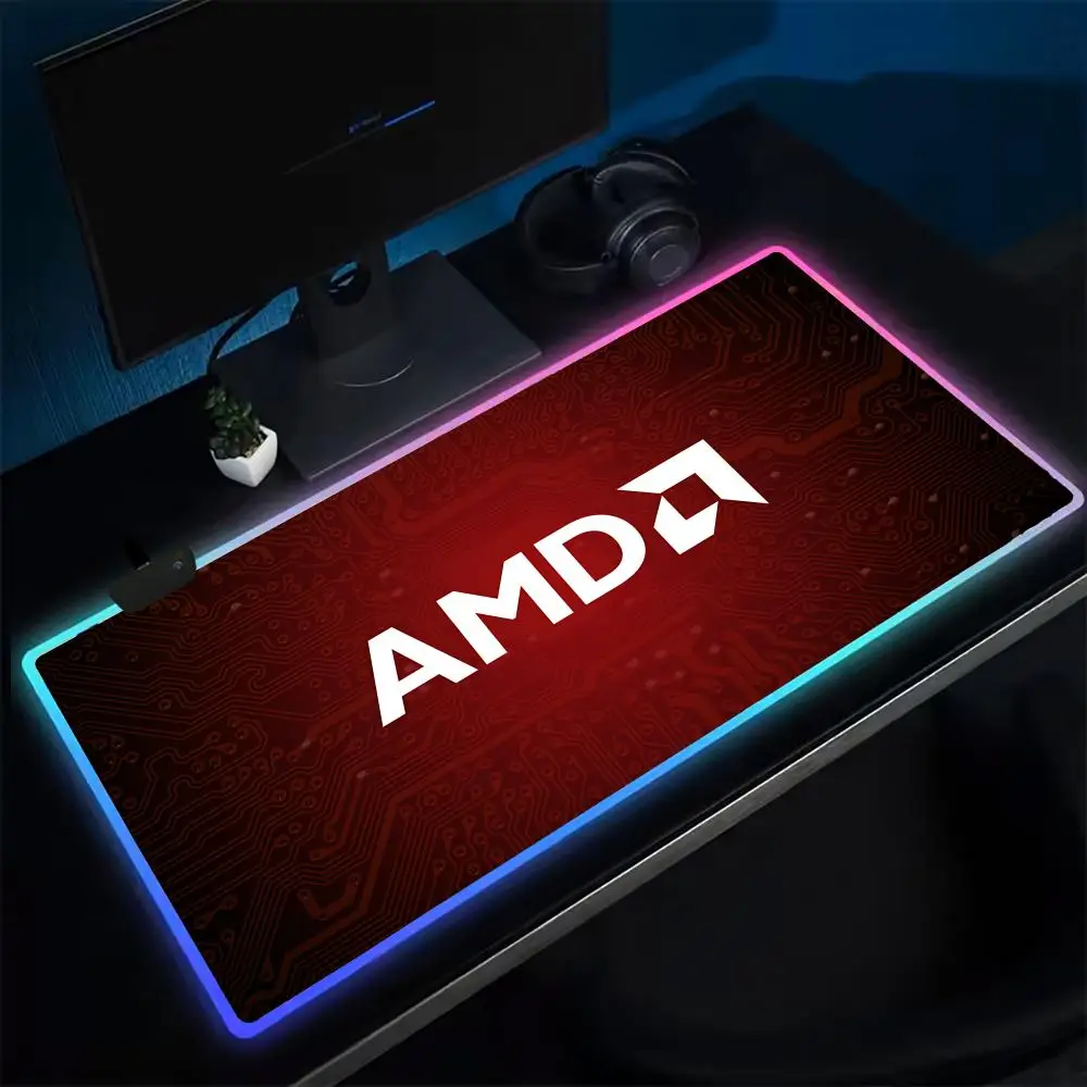 Alfombrilla de ratón 12A-AMD YES, alfombrilla de ratón para juegos de Anime, alfombrillas de mesa LED, alfombrilla de ratón XXL de goma retroiluminada, alfombrillas de escritorio RGB