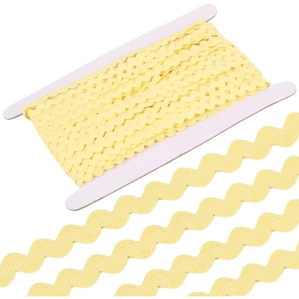 25 Yards Elastisches Rick-Rack-Band 3/8 Zoll RIC-RAC Zickzack Champagner-Gelb Spitzenband Wellenförmiges Fransenband