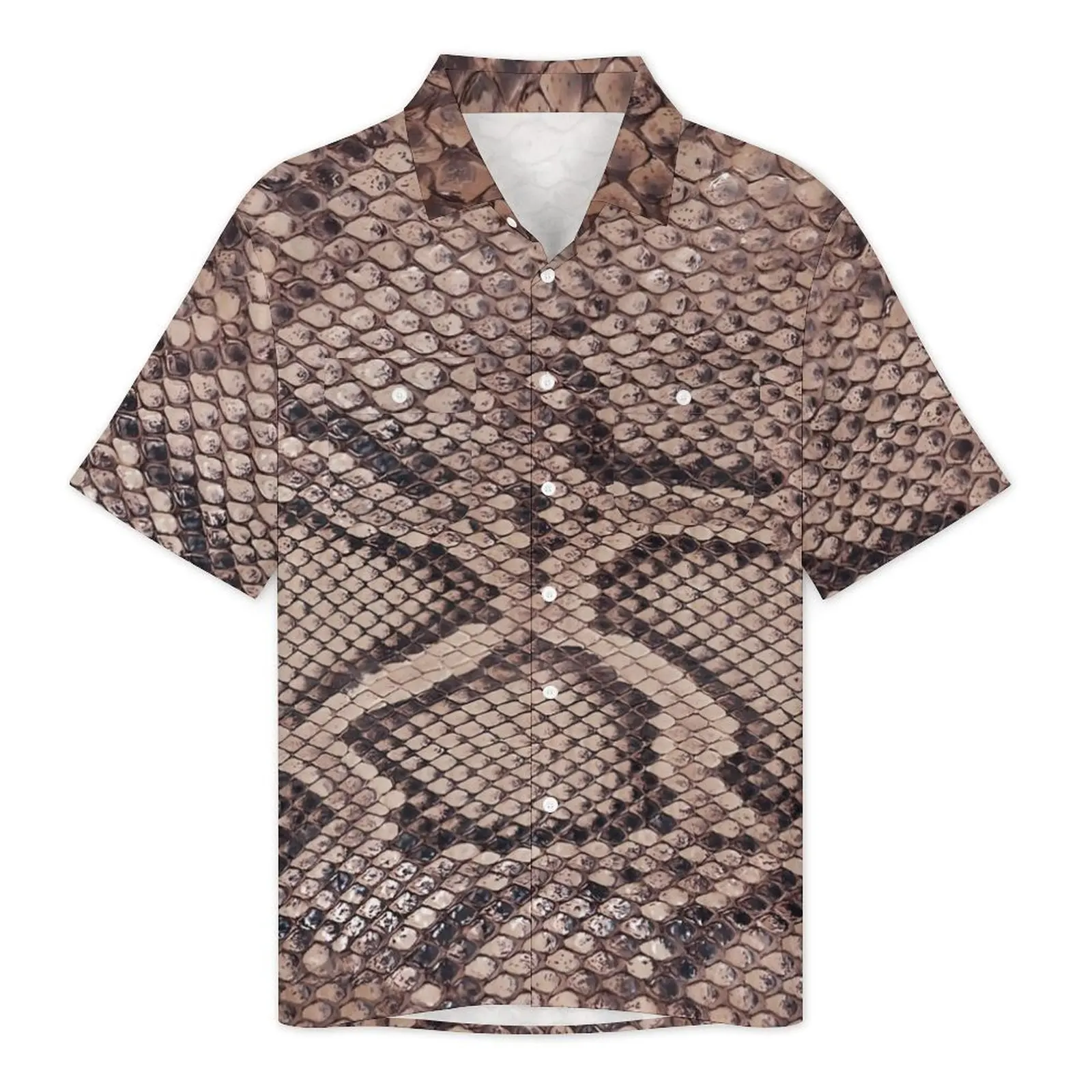 Brown Snakeskin Hawaii Shirt For Man Beach Animal Print Casual Shirts Short Sleeve Stylish Graphic Elegant Plus Size 6XL Blouses